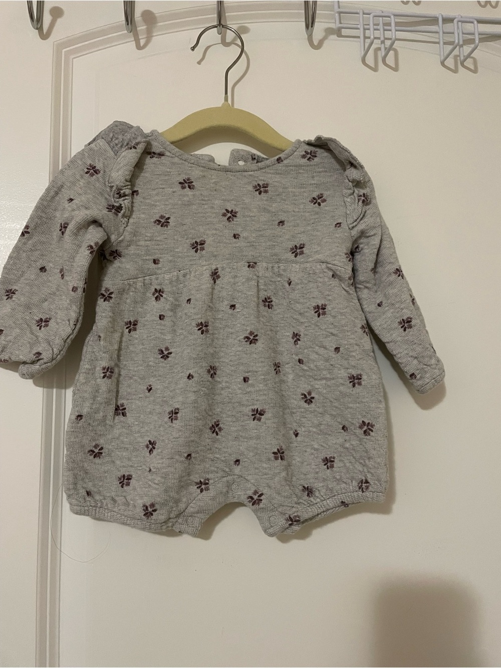 Zara Gray Floral Baby Romper with Purple Flowers